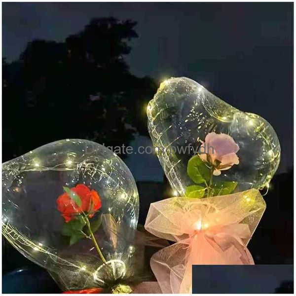 Altre forniture per feste per eventi 2021 Vigilia di Natale Led Amore a forma di cuore Rose Bobball San Valentino Luminoso fascio di cartamo Palloncino N Dh8Xj