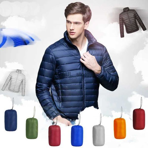 Parkas masculinas para baixo jaqueta leve para baixo 2023 primavera novo masculino leve resistente à água embalável jaqueta puffer gola casacos de penasl231209