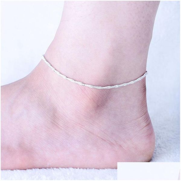 HAVA PERAKETİ 3 PCS 925 Sterling Sier Anklet Benzersiz Y Simple Y Basit Boncuklar Zincir Ayak Ayak Mücevher Damla Teslimat Dhygk