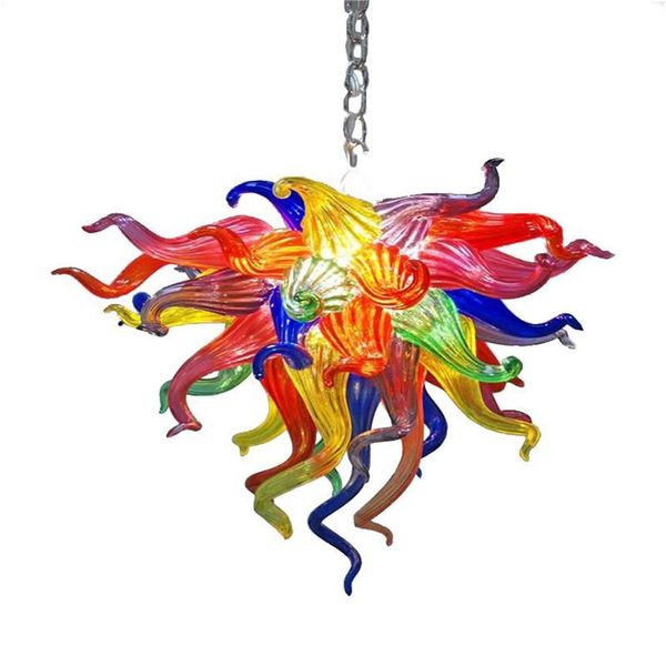 Forma de flor pingente de cristal iluminação arte colorido lustres vidro soprado luzes para sala estar iluminação moderna 256m