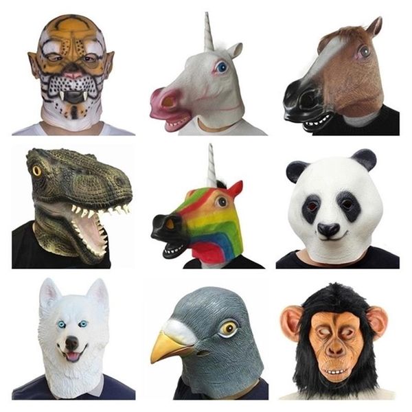 Gruseliges Pferd Tiger Einhorn Hund Gummi Tiermaske Latex Party Panda Tiermaske Kinder Party Halloween Maskerade Maske lustig Y200103242M