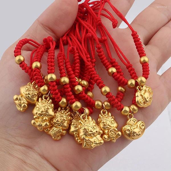 Braccialetti con ciondoli 2024 Anno del Drago Fortunato Corda Rossa Intrecciata Zodiaco Attrae Fortuna Regali di Gioielleria Fatti a Mano