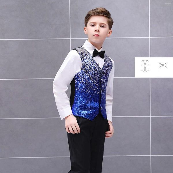 Giyim Setleri Çocuklar Erkek Sequin Yelek Resmi Takım Partisi için Bow Tie ile Set 12 Aylık Gömlek Toddler Tayt 4t