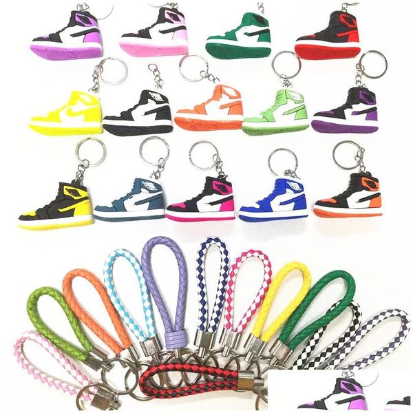 Portachiavi Cordini 14 colori Famoso designer Sile 3D Sneaker Pu Corda Portachiavi Uomo Donna Moda Scarpe Keycring Auto Basket Hang Key Dhpx7