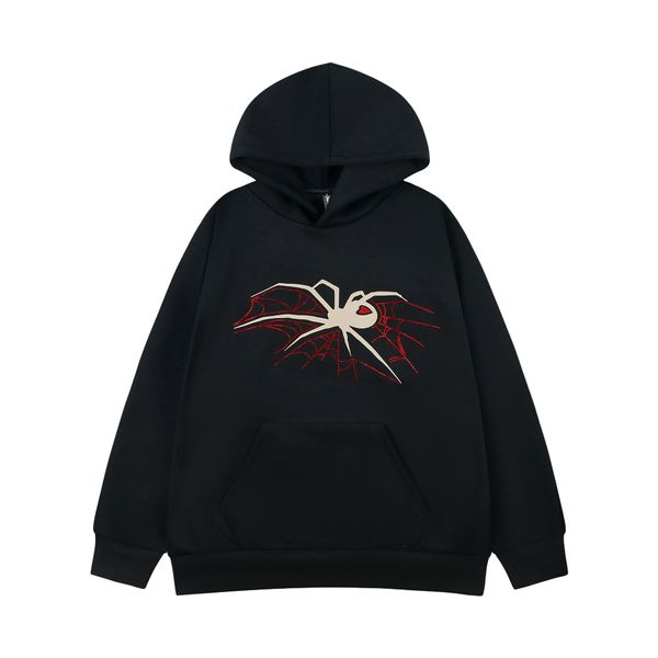 Hip hop velo hoodie y2k strass aranha web impressão oversize moletom streetwear 2024 harajuku punk goth pulôver com capuz