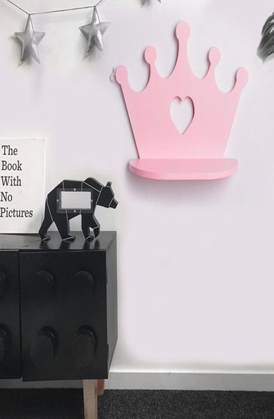 Prateleira de parede com coroa de madeira rosa, para quarto de princesa, filha, meninas, decoração de quarto, presente, boneca de berçário, prateleira de brinquedos 2547534