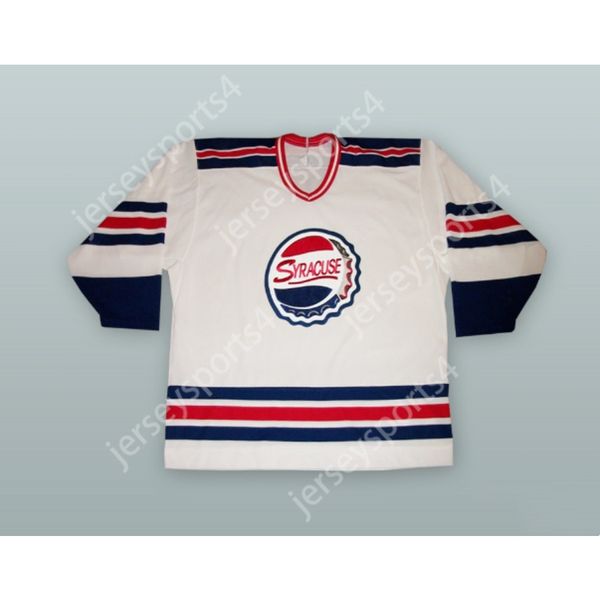 Benutzerdefiniertes weißes Hockeytrikot im Syracuse Buffalo Bisons-Stil, neu, oben genäht, S-M-L-XL-XXL-3XL-4XL-5XL-6XL