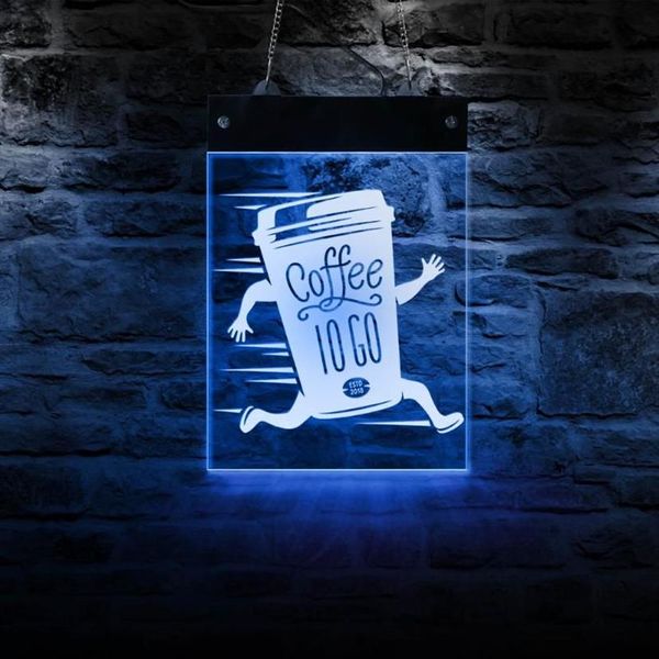 Lampade da parete Coffee Shop Rettangolo Acrilico LED Insegna al neon Logo personalizzato Art Decor Colori che cambiano Cafe Display Light255P