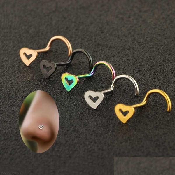 Anelli da naso Borchie Moda Acciaio inossidabile a forma di cuore Mticolor Ganci Piercing Body piercing Gioielli Consegna a goccia Dhejb