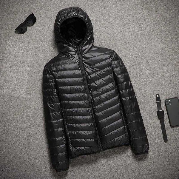 Parkas masculinas para baixo 2023 novo casaco acolchoado ultraleve com capuz para inverno quente casacos leves soprador leve jaquetas masculinas primaveral231209