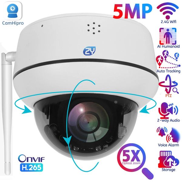 Dome-Kameras 5MP Wifi Dome PTZ-Kamera 5X optischer Zoom IP-Kamera Humanoidenverfolgung Zwei-Wege-Gespräch Drahtlose Heimsicherheitsüberwachungskameras 231208