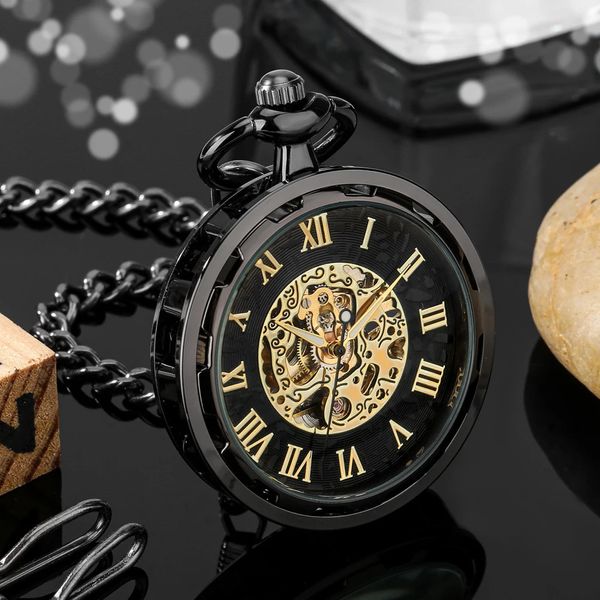 Карманные часы с открытым циферблатом и римскими цифрами, механические карманные часы с ручным заводом, элегантные модные антикварные ручные карманные часы, подарок для мужчин 231208