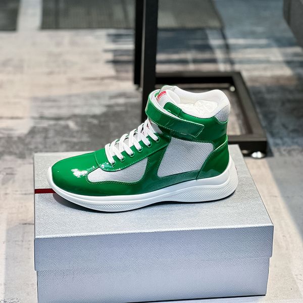 Giunzioni in tessuto a rete traspirante in pelle lucida Scarpe sportive da uomo Stivaletti Alte scarpe da donna Scarpe da skateboard all'aperto moda bianco verde 35-48 + scatola