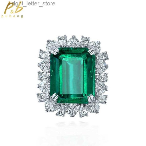 С боковыми камнями PuBang Fine Jewelry Стерлинговое серебро 925 пробы Сверкающее кольцо с бриллиантом Изумрудный драгоценный камень Создан Муассанит для женщин Подарок на вечеринку Бесплатная доставка YQ231209