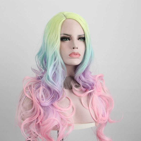 Peruca de transmissão ao vivo de celebridades online para mulheres sem franja cabelo liso fibra química perucas coloridas