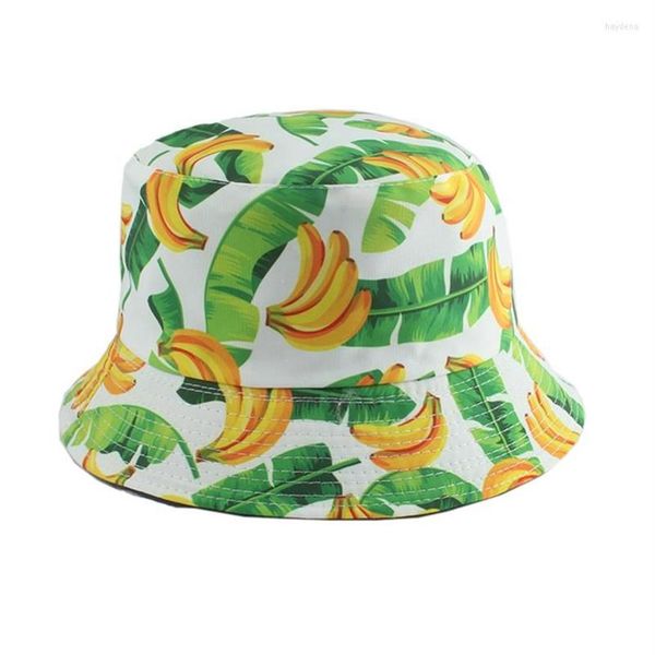 Berets Panamá Bucket Hat Homens Mulheres Verão Cap Pesca Banana Uva Morango Impressão Proteção Solar Hip Hop Gorros Fisherman276D