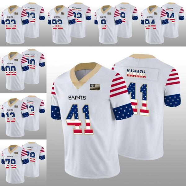 New Orleans ''Saints'' Мужчины 9 Дрю Брис 41 Элвин Камара 13 Майкл Томас Custom Женщины Молодежь Белая майка ко Дню независимости