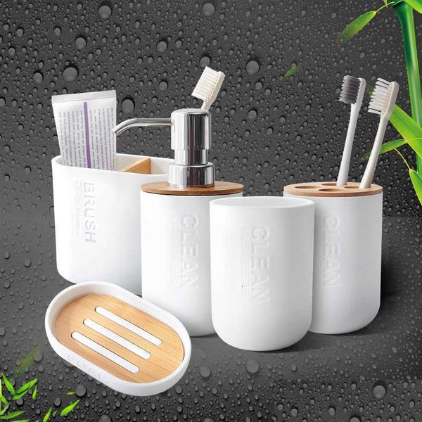 Banyo Aksesuar Seti Bambu Sabun Bulma Dispenser Diş Fırçası Tutucu Banyo Aksesuarları SH190919 DROP TESLİM EV Bahçe Banyosu Banyo DHGRF