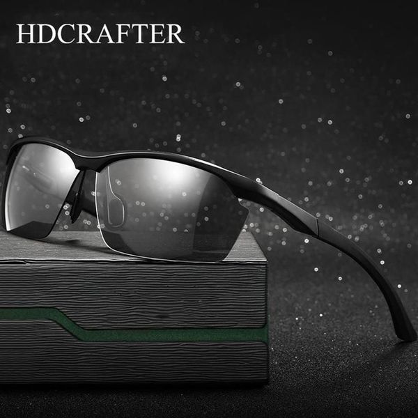 Occhiali da sole HDCRAFTER Brand Design Senza montatura Pochromic Uomo Occhiali da guida polarizzati in alluminio e magnesio UV400 Oculos285G