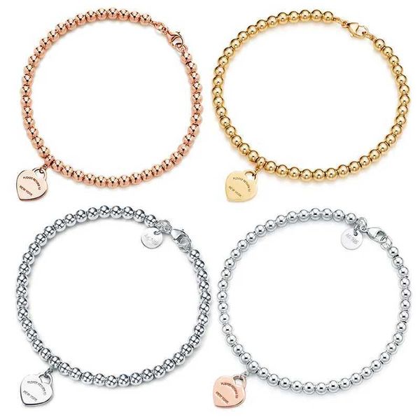 Tiffanyany 100 % 925er Silber, 4 mm, runde Perle, Liebe, herzförmiges Armband, weiblich, verdickte Bodenbeschichtung, für Freundin, Souvenir, modischer Charm-Schmuck