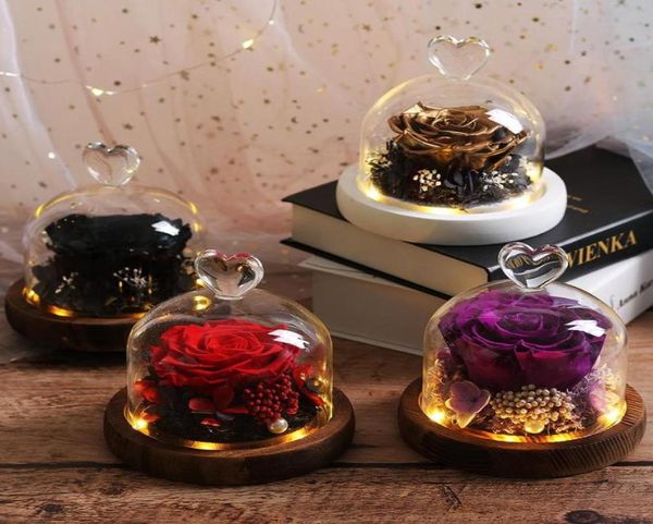Decorazioni per la casa Vera rosa in cupola di vetro LED Esclusivi fiori secchi per matrimoni San Valentino Regali di Natale9907434