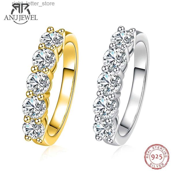 Mit seitlichen Steinen AnuJewel 4 mm D Farbe Moissanit Ehering Ring 925 Sterling Silber 18 Karat vergoldet Eternity Band Verlobungsringe Großhandel YQ231209