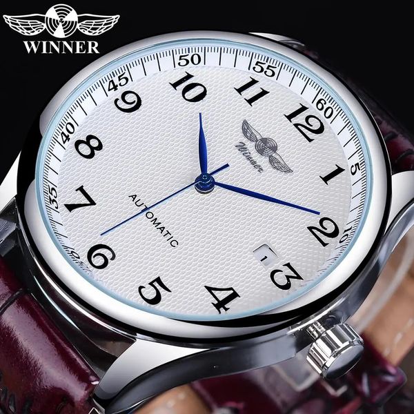 Armbanduhren Gewinner Retro Classic Design Calender Casual Belt Blue Hands Herren Mode Automatische mechanische Uhren Top Marke Luxus Relogios 231208
