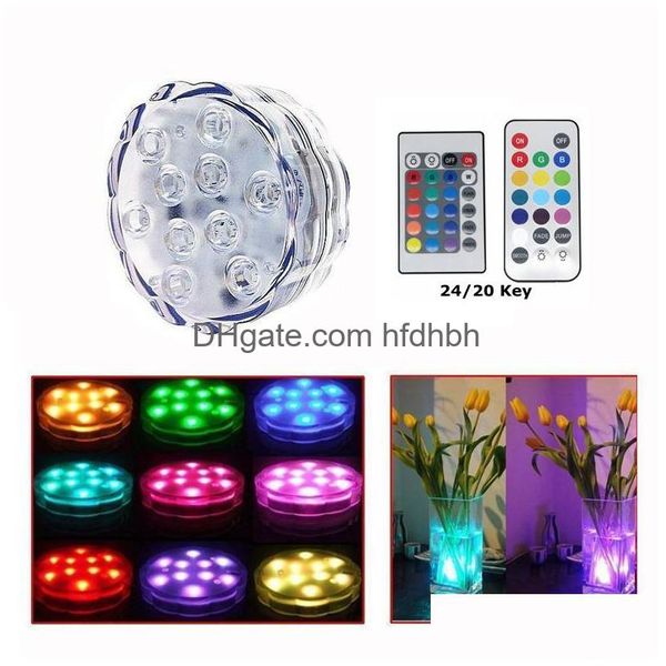 Outra iluminação LED Edison2011 10 Mticolor Piscina Luz Submersível 24 Chave Controle Remoto Festa Chá Floralytes Vaso Base Blub para Weddi Dhebk