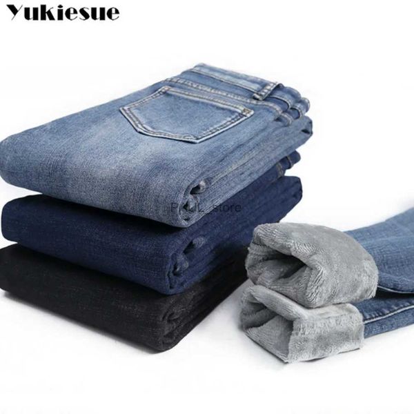 Jeans Femme Hiver épais femme velours femmes taille haute jean maigre Simple polaire chaud coupe mince Stretch dames décontracté Denim crayon pantalon L231122