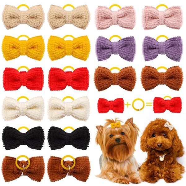 Abbigliamento per cani 10/20/30 pz Peli di animali domestici Bowknot Toelettatura Cuccioli fatti a mano Archi Elastici Arco per forniture per gatti di piccola taglia