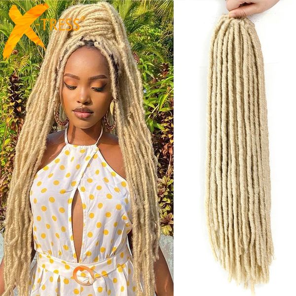 Perucas sintéticas 613 loira longa reta faux locs sintético crochê trança cabelo dreadlocks macio pré-loop Knotless trançado cabelo X-TRESS 231208