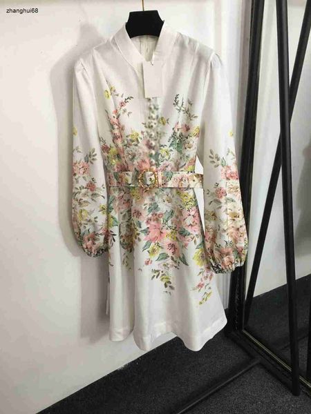 Luxuoso feminino de marca de zíper para menina de verão moda moda de impressão de flores de alta qualidade de alta qualidade de manga longa vestido de dez novo