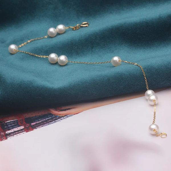 Bracciale a catena in oro 18 carati Bracciale con perle da 5-6 mm Bracciale con perle piccole Bracciale con perle fantasia Bracciale lungo YB8 231208