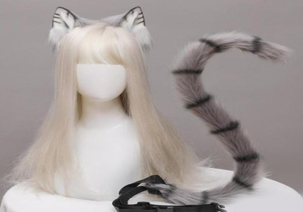 Outros suprimentos de festa de evento Anime Cosplay Adereços Orelhas de gato e conjunto de cauda de pelúcia peludo animal hairhoop carnaval traje fantasia vestido xm9861993