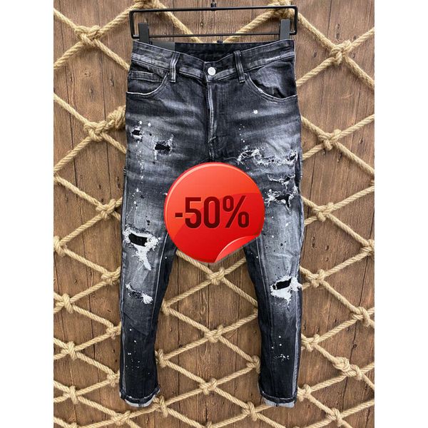 50 off ~ jeans homens buraco luz azul escuro cinza itália homem calças calças streetwear denim magro reto motociclista jean para mulheres d2 qualidade superior 28-40 tamanho dsq