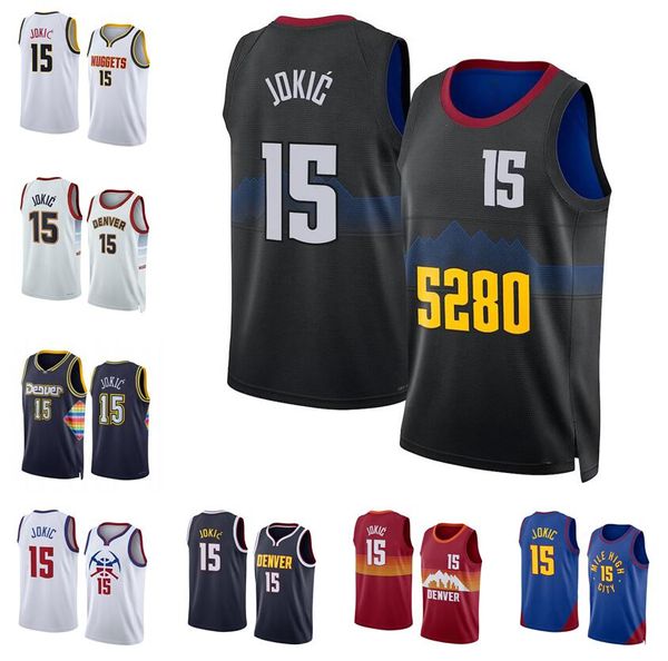 Camisa de basquete 15 Jokic Denver''Nuggets''2023-24 azul Homens Jovens Mulheres S-XXL Sports city jersey