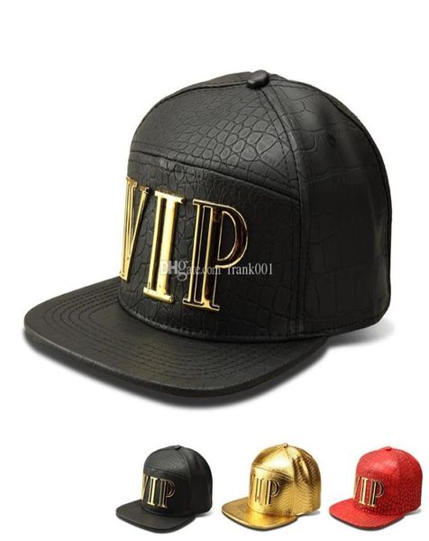 New Fashion Snapback Mens Hip Hop VIP Berretti da baseball PU Pelle Casual Unisex Cappelli da esterno Oro Nero colore Snapback ship250V9581460