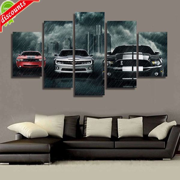 Aggiorna 5 pezzi di arte della parete su tela pittura immagine auto da corsa sportiva auto wall art poster città temporale meteo HD pittura murale decorazioni per la casa