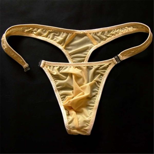 Yeni Seksi Sıcak Eşcinsel iç çamaşırı yarı saydam Erkekler Naylon Thongs Erkekler Düğme Bikini Özetleri G String Jocks Tanga T Back M l Xl