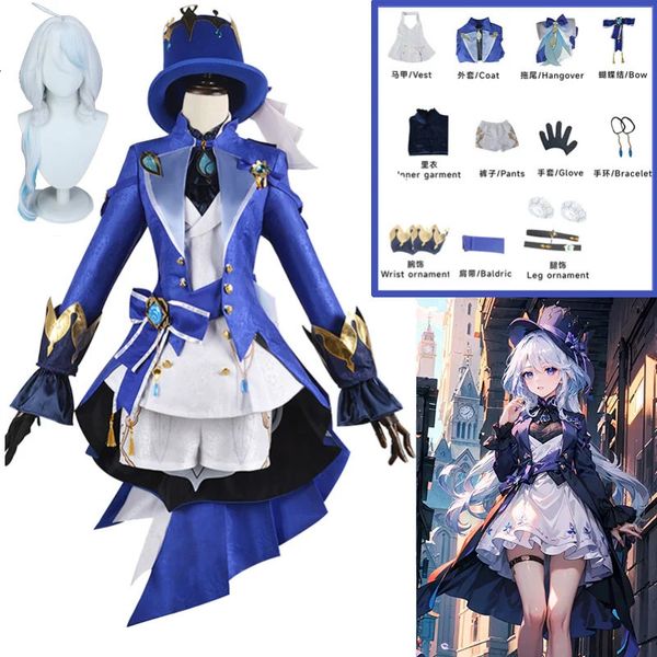 Costumi anime Gioco anime Genshin Impact Focalors Cosplay Furina Cappello Parrucca Capelli Set completo Vestito Carnevale Vestito da donna Vestito Costume di Halloween 231208