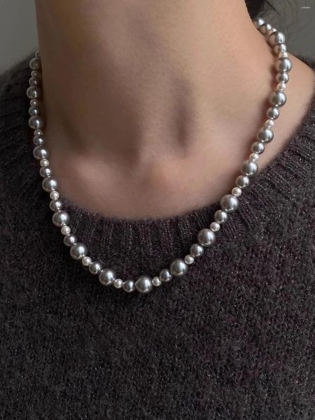 Anhänger Halsketten Peri'sbox handgemachte Mischung große kleine weiße graue Glasperlen-Choker-Halskette für Frauen eleganter Perlenschmuck Geburtstagsgeschenke