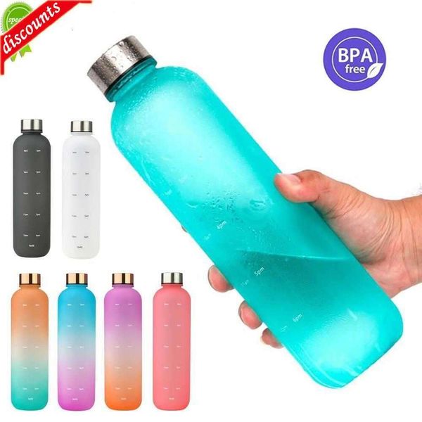 1 litre su şişesi motivasyonel içme şişesi spor su şişeleri zaman işaretleyici çıkartmaları ile taşınabilir yeniden kullanılabilir plastik bardaklar