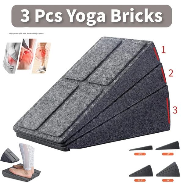 Blocchi Yoga 3 pezzi Tavole inclinate elasticizzate con cuneo regolabile Antiscivolo Inclinazione Blocco yoga inclinato per dolore al dolore Gonfiore Accessori per palestra 231208