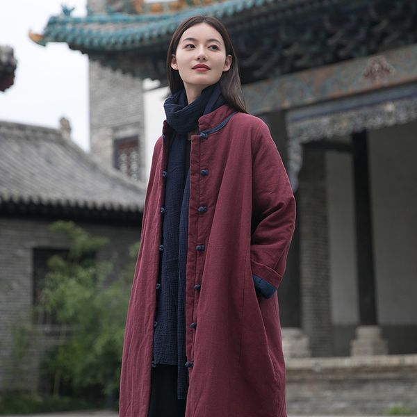 Giacca da donna in cotone Inverno Calore da esterno Giacche lunghe Cappotti Cappotto in cotone da donna in stile cinese davvero caldo e alla moda