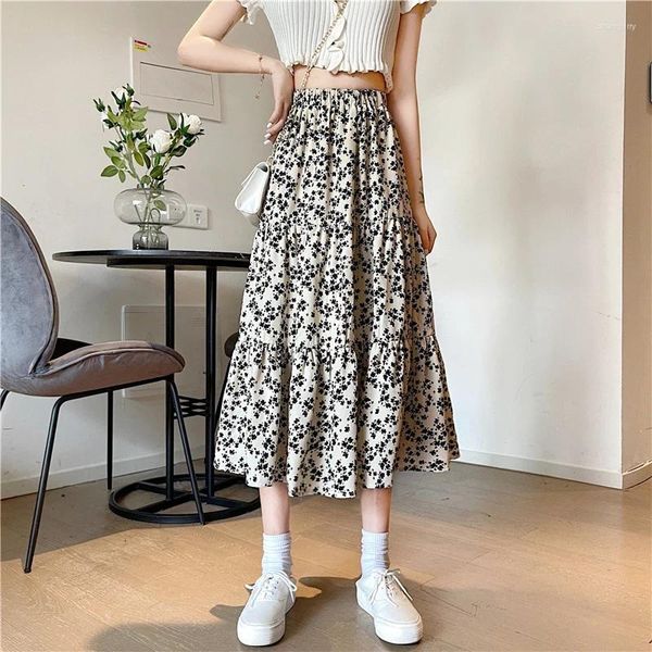 Gonne Elastico in vita Casual Allentato Tutte le partite Moda di base Floreale Faldas Vestiti Lolita Kawaii Hippie Gonna Donna