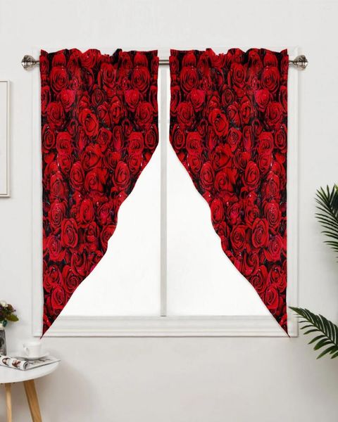 Cortina vermelha rosa flor tratamentos de janela de parede cortinas para sala estar quarto decoração casa triangular