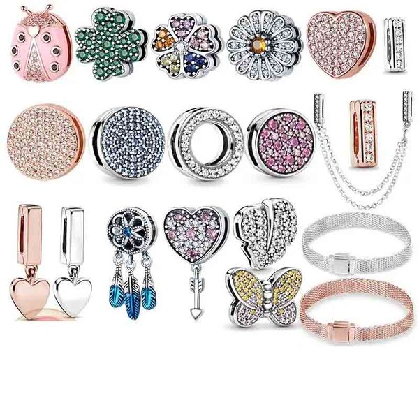 Fit sterling 925 prata jóias encantos contas planas e pulseira feminina pulseira plana jóias diy moda presente fazer