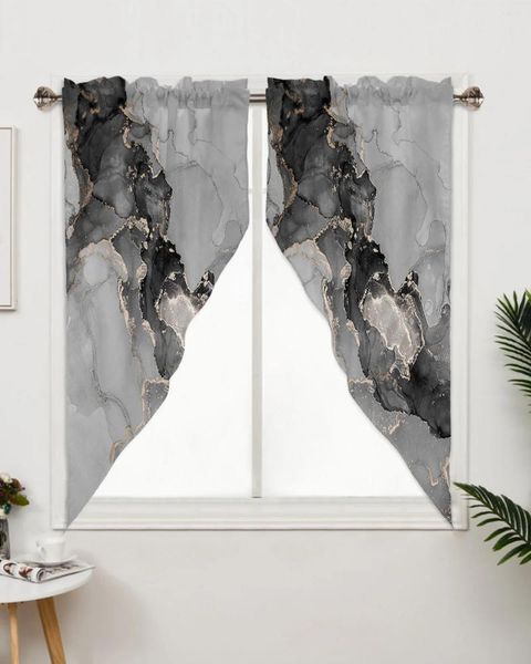 Cortina con textura de mármol, tratamientos de ventana negros, cortinas para sala de estar, dormitorio, decoración del hogar, Triangular