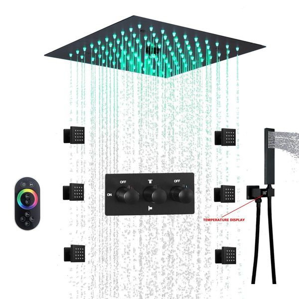 Conjuntos de chuveiro de banheiro Matte Black Led Sistema Montado 12 polegadas Névoa e Cabeça de Chuva Torneira Fria Set Drop Delivery Home Garden Fauce Otvnj