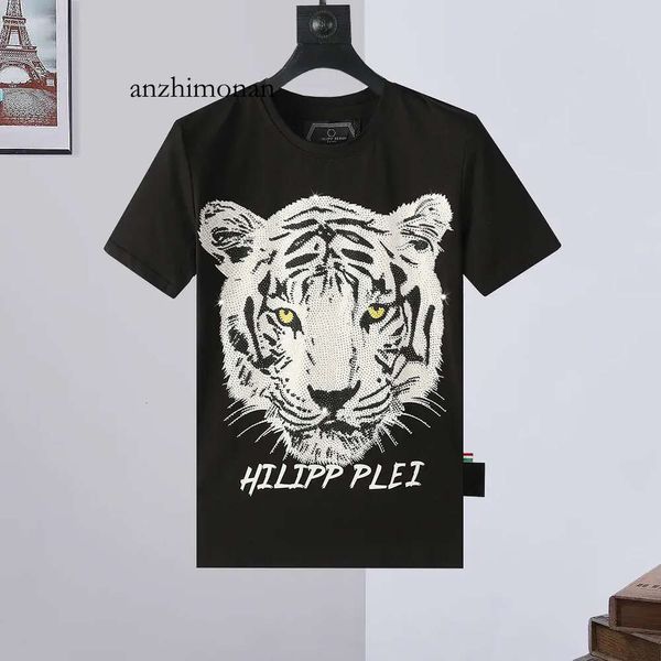 Homens Phillip Designer Philipps Designer Moda Masculina PP Tiger Slim T-shirt Plain Pleins Designer Fit Casual Strass Manga Curta Em Torno Do Pescoço Camisa T 677